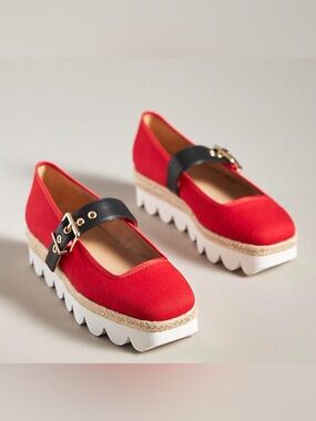 Silent D x Anthropologie Sporty Mary Jane Flats, Red NWB (new with box) 7.5 / 39